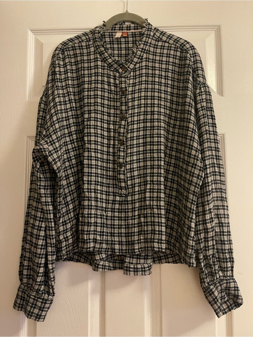 Pilcro Black and White Plaid Button Pullover Top